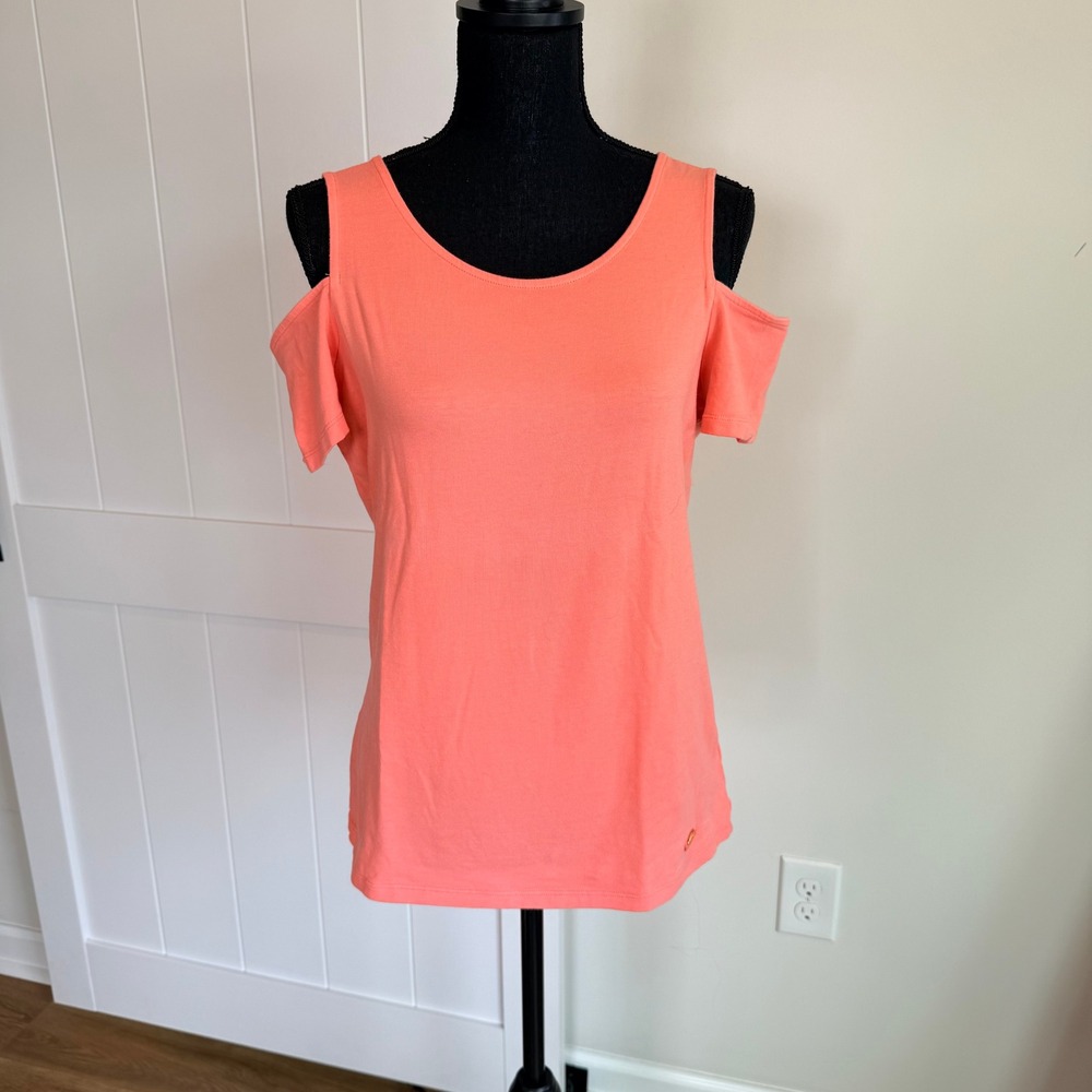 Michael Michael Kors Coral Pink Cold Shoulder Short Sleeve Top Size M